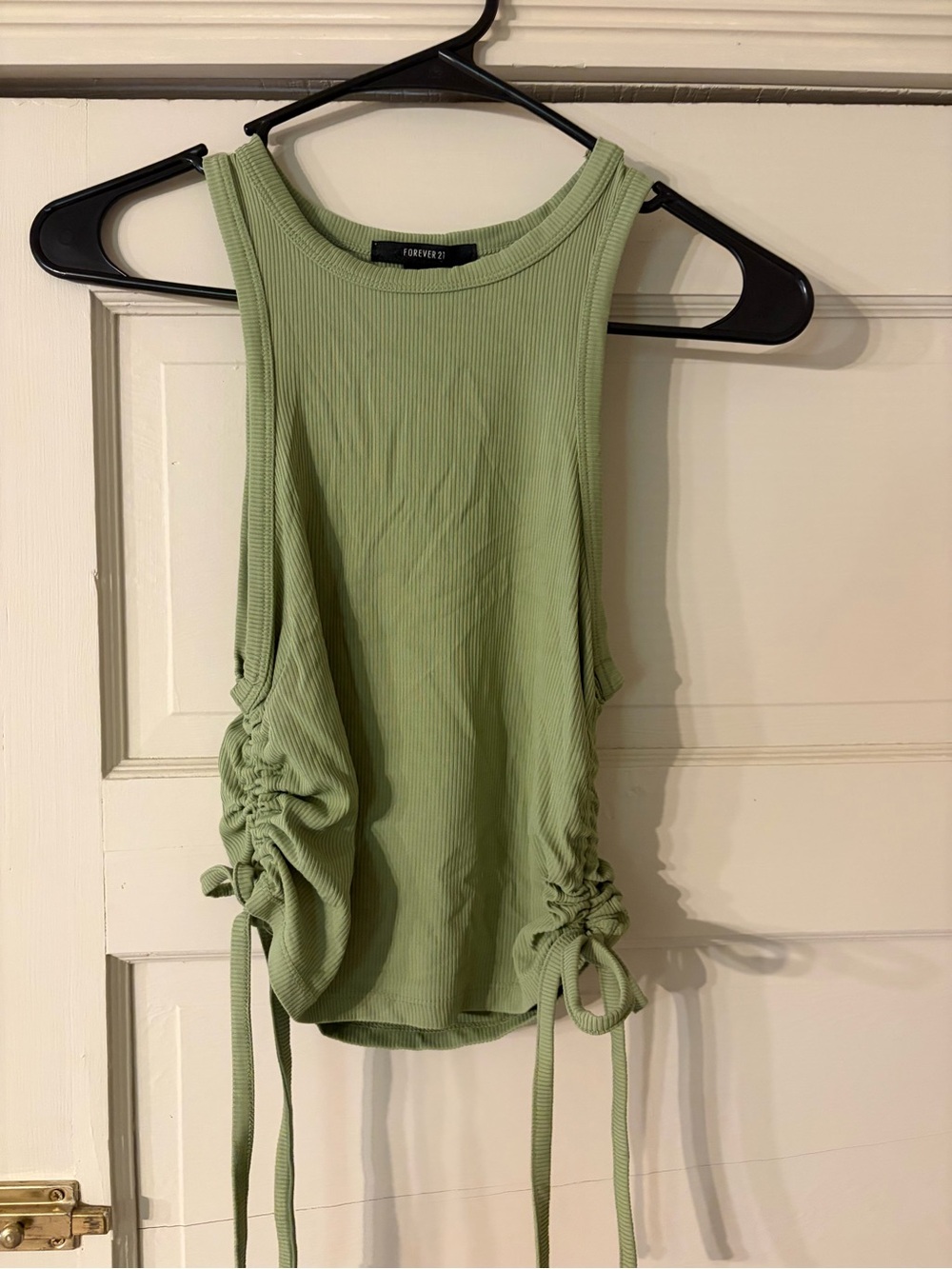 Forever 21 Light Sage Green Ribbed Side-Drawstring Tank